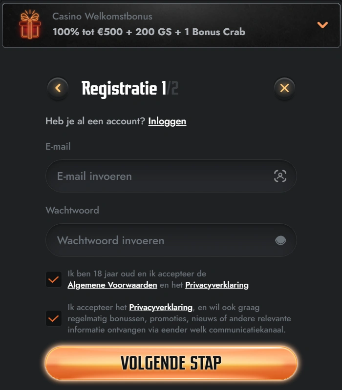Gransino Registratie Stap 1